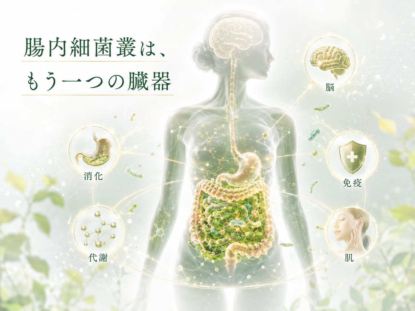 腸内細菌叢が全身の健康と関わることを示す図