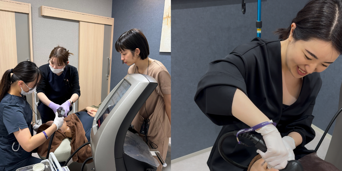スタッフ同士の施術練習と医師による施術指導