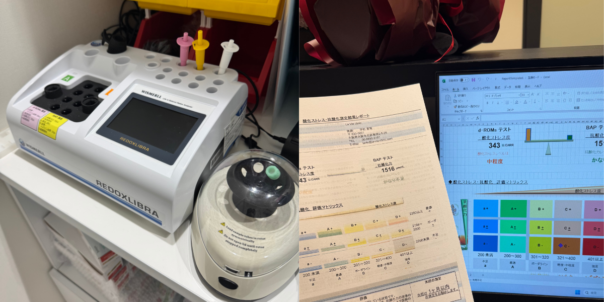 身体の酸化状態を測定する機器と検査結果