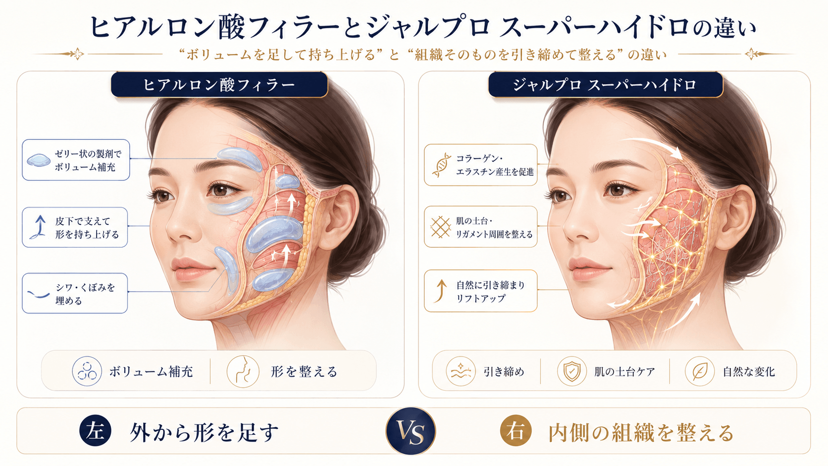 ヒアルロン酸フィラーとジャルプロの違いイメージ